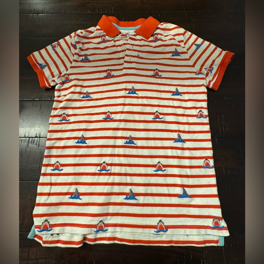 BODEN Boys Embroidered Sharks Pique Polo, Size: 11-12yrs 152cm